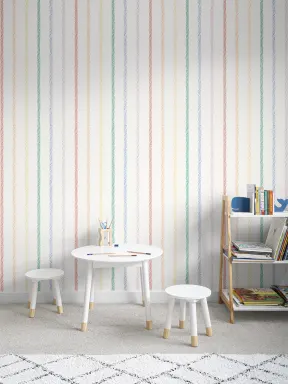 Papier peint rayé multicolore et amusant dessiné à la main