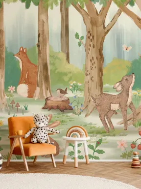 Papier peint panoramique des animaux de la forêt pour enfants