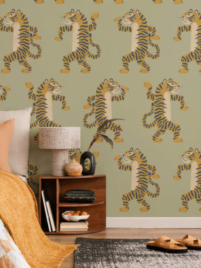 Green Dancing Tiger Mural