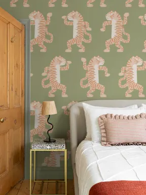 Pink & Green Dancing Tiger Mural