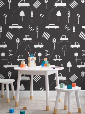 Black & White Traffic Jam Repeat Pattern Wallpaper