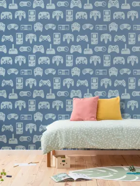 Blue Retro Game Wallpaper Mural