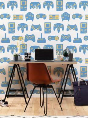 Blue & White Retro Game Wallpaper Mural