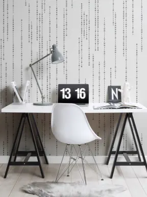 Binary Code Black & White STEM Pattern Wallpaper Mural