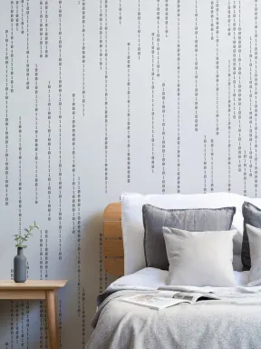 Binary Code Black & White STEM Pattern Wallpaper Mural