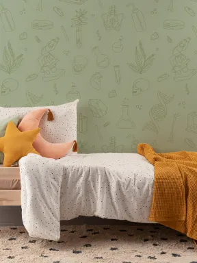 Mural Papel Pintado Verde con Ilustraciones de Ciencias