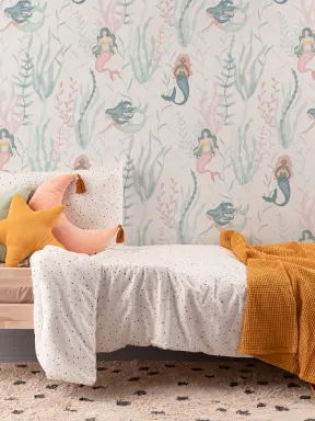 Pastel Watercolor Mermaid Modern Repeat Pattern Wallpaper