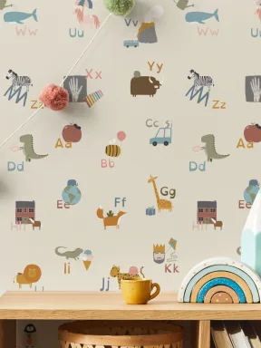 Kids Cute Alphabet Learning Repeat Pattern Wallpaper