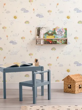 Käsin piirretty aurinko, pilvet & sateenkaari tulosta tapetti