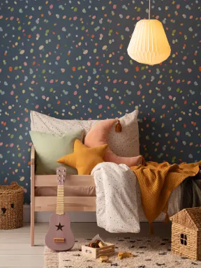 Hand Drawn Pastel Multicolor Spots Navy Wallpaper