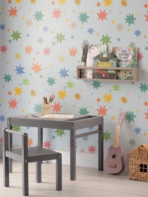 Hand Drawn Multicolor Stars Blue Wallpaper