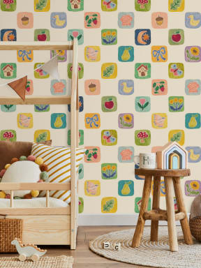 Multicolor Patchwork Classic Kid's Mural With Playful Motifs