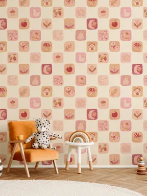Pink Vintage Patchwork Kids' Pattern Mural
