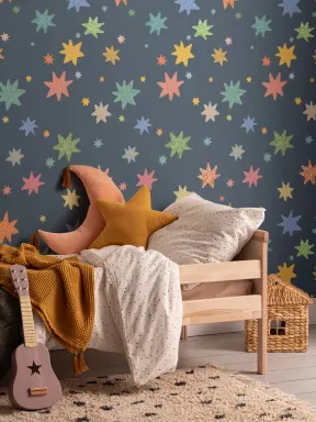Bunte Sterne Marineblaue Tapete für Kinder