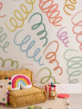 Papier Peint Panoramique Enfants Spirales Colorées au Crayon