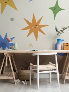 papier peint panoramique multicolore céleste pour enfant, amusant et ludique
