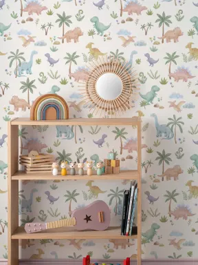 Kids’ Multicolor Dinosaur Adventure Mural For Playful Spaces