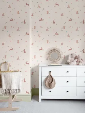 Kids’ Soft Multicolor Bunny Playful Pattern Wallpaper