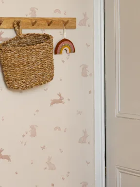 Neutral Bunny Kids' Animal Pattern Wallpaper