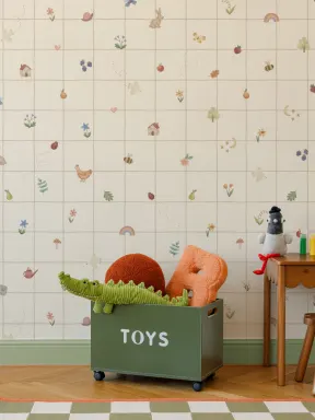 Papier peint panoramique enfant multicolore et ludique au charme classique