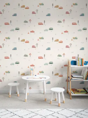 Multicolor Roadtrip Vehicles Kids' Pattern Adventure Mural