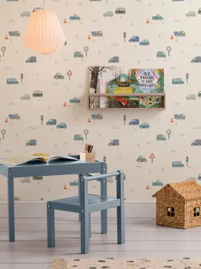 Kids' Blue Adventure Pattern Mural For Playful Spaces