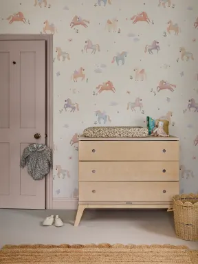 Murales de papel pintado infantil multicolor de unicornio de fantasía para espacios mágicos