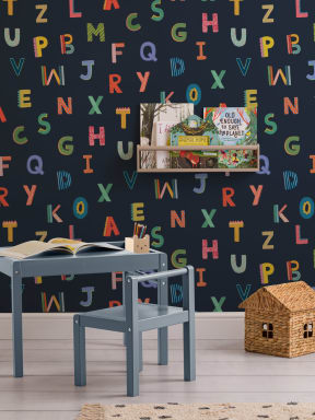 Marineblaue bunte Kinder Alphabet Tapete