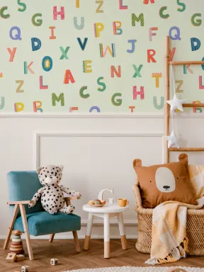 Papier peint alphabet vert et coloré pour enfants