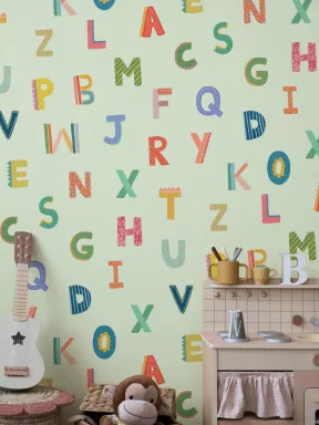 Green Colorful Kids Alphabet Wallpaper