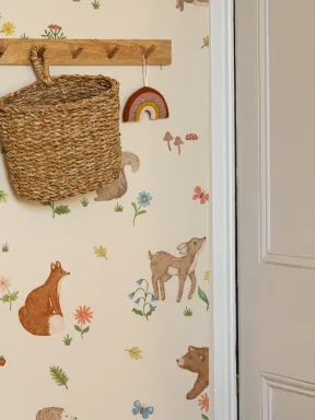 Papier peint panoramique Beige Animaux mignons de la forêt pour enfants