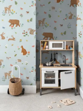 Blue Kids Cute Woodland Animals Mural