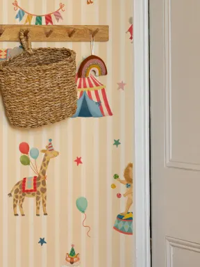 Kids Yellow Stripe Circus Animals fototapet