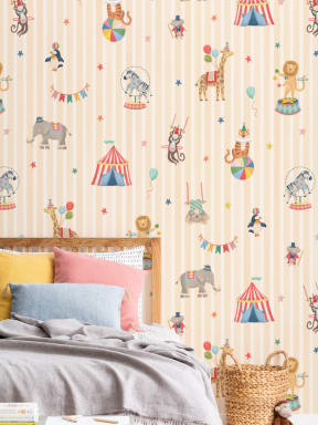 Kids Yellow Stripe Circus Animals Mural