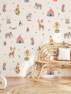 Kids Neutral Circus Animals Mural
