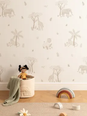 Neutral Illustrated Colorful Safari Animals Wallpaper