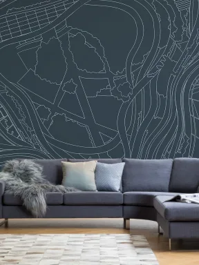 Papier Peint Panoramique Gratte-ciel Marina One Dessin d’Architecture Bleu Foncé