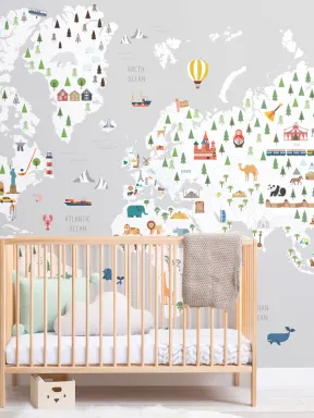 Gray Ultimate Kids Map Wallpaper Mural