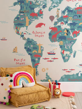 Mural Papel Pintado Mapamundi para Niños Exploradores