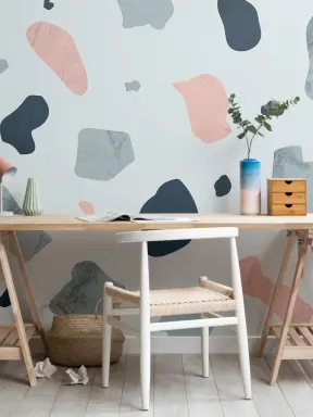 Papier Peint Panoramique Terrazzo Rose et Bleu