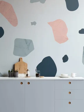 Papier Peint Panoramique Terrazzo Rose et Bleu