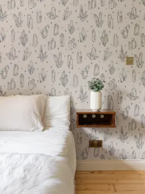 Black Illustrated Crystal & Star Pattern Wallpaper Mural