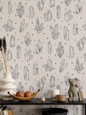 Black Illustrated Crystal & Star Pattern Wallpaper Mural