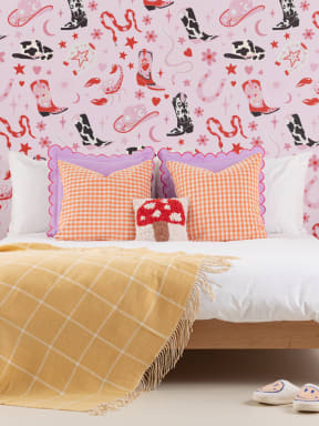 Papier peint motif western en rose pâle