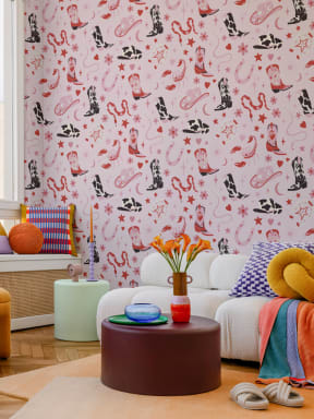 Papier peint motif western en rose pâle