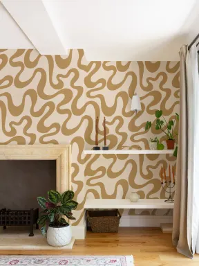 Golden Yellow Retro Abstract Vibe Pattern Wallpaper