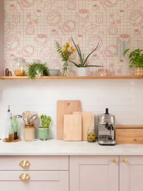 Papier peint du petit déjeuner français rose