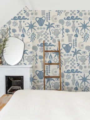 Blue La Dolce Vita Mediterranean Print Mural