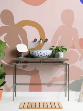 Pastel Pink Shapes Abstract Wallpaper Mural