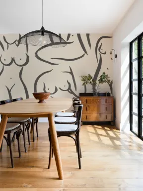 Cream Nude Woman Figure Drawing Wall Mural